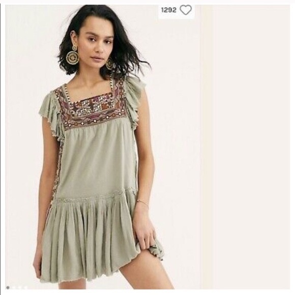 NWT Free People Day Glo Mini Dress Green - Picture 1 of 3